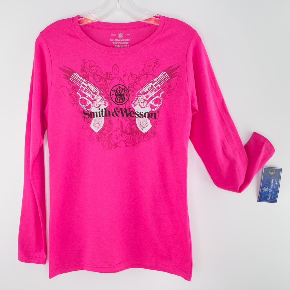 New SMITH & WESSON Women's SMALL T-shirt Angel Wings Pink Revolvers Tee Shirt